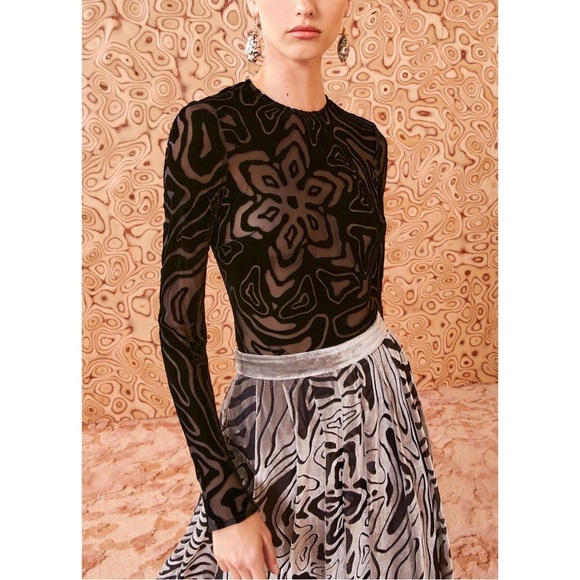 NWT Ulla Johnson Silk-Blend Black Long-Sleeve Floral Quinn Blouse - Picture 3 of 7